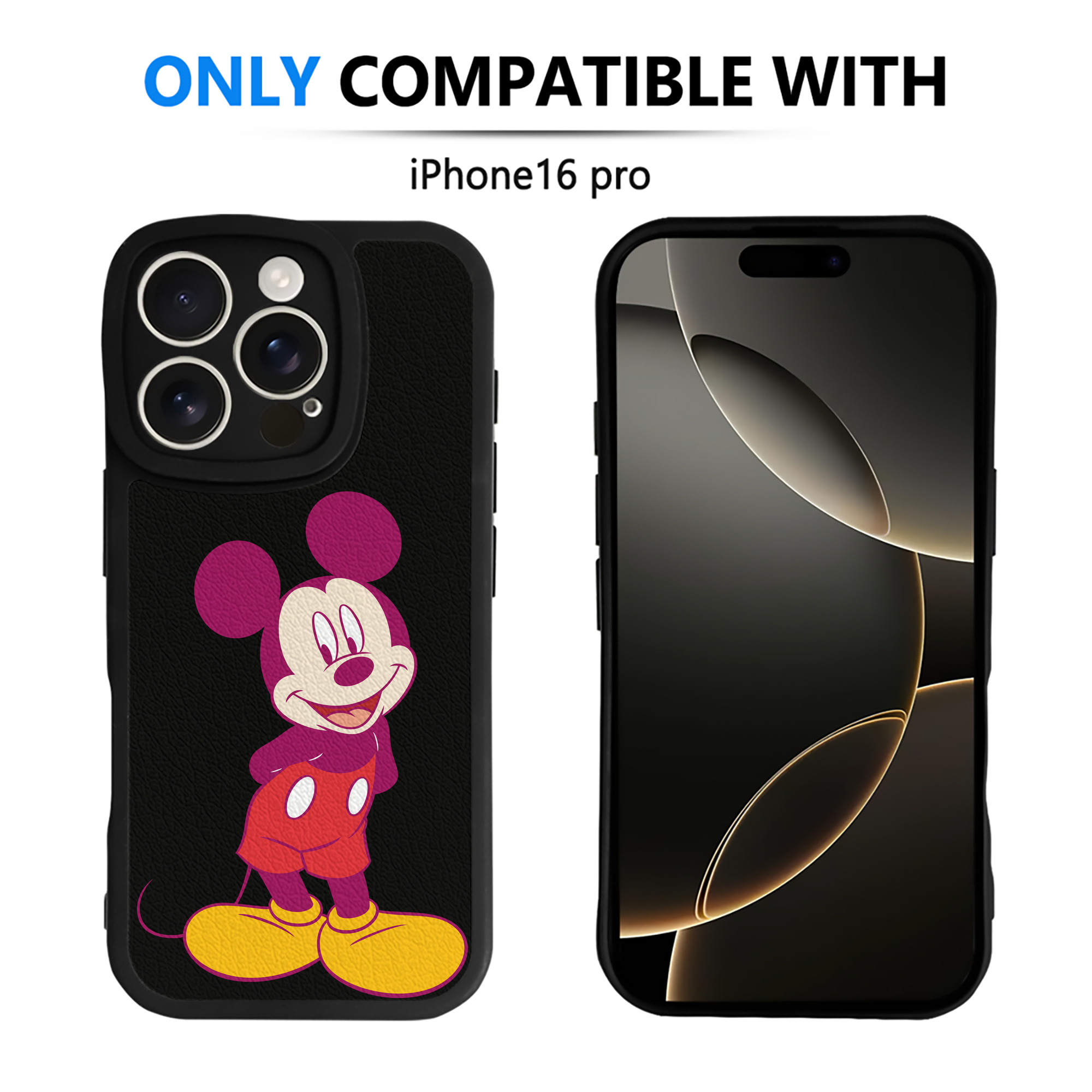 （画像用） ミッキーマウス Mickey Mouse 【iPhone 16シリーズ対応】シリコンスマホケース（レザー調） 材質：シリコン